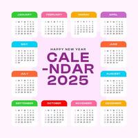 2025 beautiful calendar template in modern style with colorful background vector