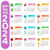 Colorful 2024 New Year Calendar Design Template colorful background vector