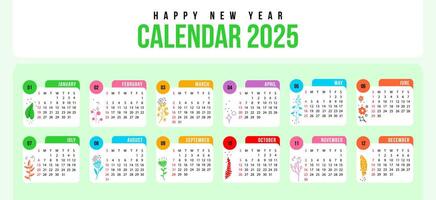 Creative 2025 calendar with flat design for happy new year vector