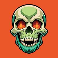 A cartoon skull with red eyes on an orange background vector