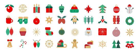 Happy new Year and Merry Christmas icons collection. New year holiday set of web icons in flat style. vector