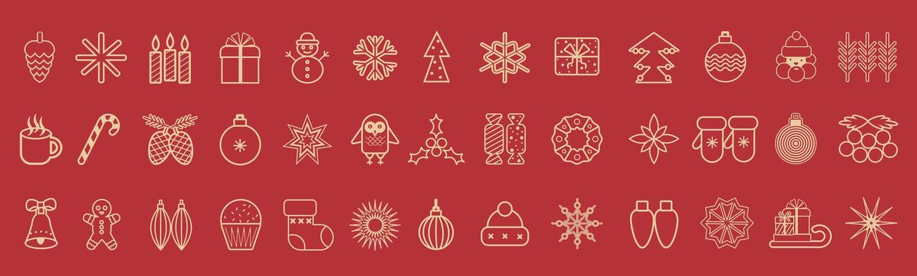 Christmas icons set geometric minimalist style. Modern Christmas abstract icons and symbols. New Year and Christmas holiday decoration.