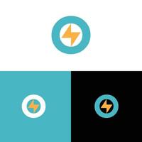 A minimalist logo design featuring a lightning bolt inside a circle. The logo is displayed on various backgrounds. vector
