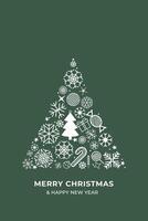 Christmas tree white color ornaments greeting card on green color background vector