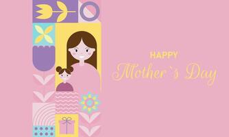 Happy Mothers Day banner. Horizontal poster, greeting card, header for website. Modern neo geometric abstract background. illustration vector