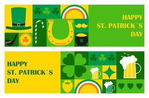 Set of horizontal Happy St. Patricks Day banners. Greeting card design template with abstract geometric print. illustration vector