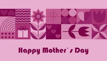 Happy Mothers Day modern neo geometric abstract background. Mothers day poster. Composition of simple icons in bauhaus minimalist style. Grid with geometrical shapes. illustration vector