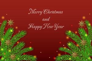 Christmas banner decorated snowflakes with fir branches on dark red background. Festive header design for your website. illustration vector