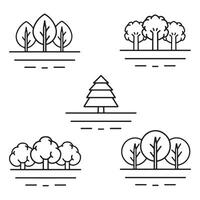 Set of trees and bushes line icons. Linear style. illustration. vector