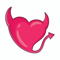 Red heart with horns and tail on a white background. illustration vector