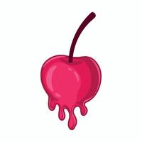 Cherry with dripping juice icon in cartoon style on a white background vector