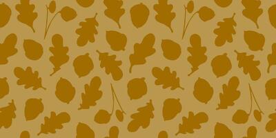 Oak tree leaves and acorns in silhouette seamless pattern. Autumn, fall season background. Simple forest, nature background. Fabric, paper, wallpaper design. vector