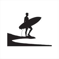 surfing board on the beach silhouette on white background vector