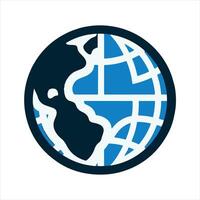 A blue and white flat color globe black silhouette on white background vector