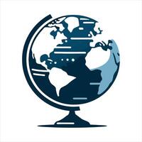A blue and white flat color globe silhouette on white background vector