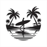 surfing board on the beach silhouette on white background vector