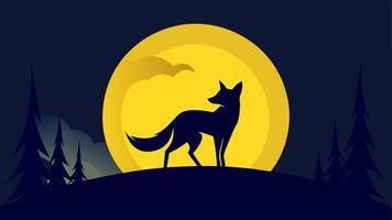 A cute silhouette fox with yellow moon background for your monitor or design background vector