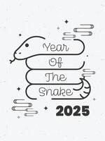 outline Chinese New Year 2025 Year of the Snake. Cute snake illustrations, vertical design, cards, and banners. Chinese designs featuring snakes. Lunar New Year concept, fun cartoon modern style. vector