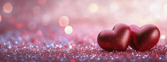 Shiny red hearts on a sparkling background celebrating love and connection in a joyful atmosphere photo