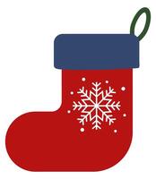 Flat icon of christmas sock with snowflake symbol isolated on white background. vector