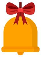 Golden bell with a red bow flat icon isolated on white background. vector