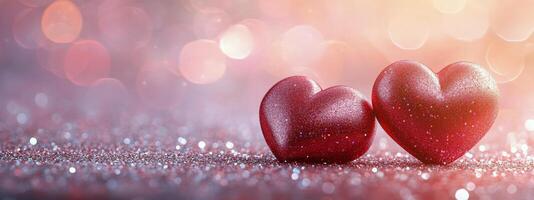 Shiny red hearts on a sparkling background celebrating love and connection in a joyful atmosphere photo