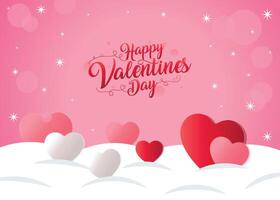 Valentine's Day banner with 3D frozen hearts in snow for sales, greetings, ads, posters, templates, for promotional use. vector