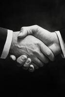Two hands shaking in agreement during a business meeting in a formal setting photo