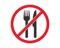 Do not eat or drink sign symbol icon. No eating or drinking logo. Prohibition, prohibited, not allowed, ban, forbidden. no fork and knife illustration. Isolated on white background. vector