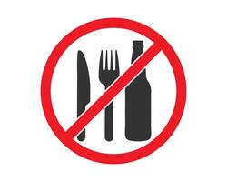 Do not eat or drink sign symbol icon. No eating or drinking logo. Prohibition, prohibited, not allowed, ban, forbidden. illustration. Isolated on white background. vector