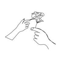 Rose flower continuous one line art drawing of outline illustration Rose day, valentine day concept vector