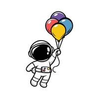 Astronaut Floating With Balloons Cartoon Icon Illustration. Science Technology Icon Concept Isolated Premium vector