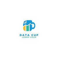 simple data cup logo template. cup or mug with chart and doc tech logo vector
