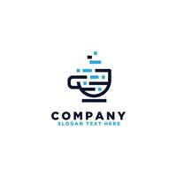 coffee technology logo design. coffee cup and data technology symbol in modern minimalist style vector