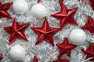 Festive red stars and ornaments decorated for a joyful holiday celebration indoors photo