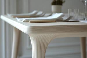 Elegant dining setup featuring silver forks and a textured linen napkin on a wooden table photo