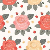 Seamless floral pattern with red, pink, and yellow roses with green leaves on a soft cream background. Floral vintage wallpaper. Tiles for wallpaper, background, card or fabric, pattern design vector