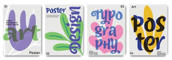 Creative poster collection featuring abstract typography and colorful design elements for modern projects. Minimalist graphics, and modern color.Design for ads, branding, banner, cover vector