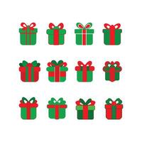 Red And Green Gift Boxes Set. Illustration on White Background. Flat Design Style. vector