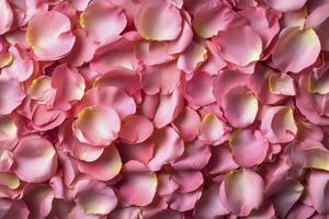 Delicate pink roses and petals arranged on a soft textured background for a romantic setting photo
