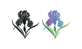 Iris Flower Silhouette and Coloring Outline for Creative Art Projects vector