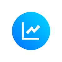 Graph icon, chart, data, statisticson blue gradient shape png
