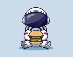 an astronaut holding a hamburger vector