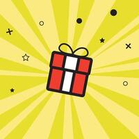 Gift box with ribbon line icon isolated on yellow. vector