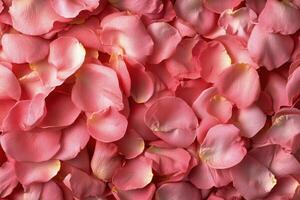 Delicate pink roses and petals arranged on a soft textured background for a romantic setting photo