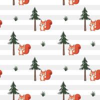 Seamless pattern with squirrel and pine. Cute animals pattern. Woodland. Wildlife backgrounds. vector