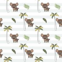 Seamless pattern with cute hyena and palm trees. Childish jungle background. Tropical wallpaper. vector