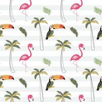 Seamless pattern with exotic birds. Flamingo, toucan. Childish jungle background. Tropical wallpaper. vector