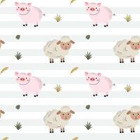 Seamless pattern with cute pig and sheep. Domestic animals. Farm animals pattern. vector