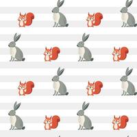 Cute animals pattern. Seamless pattern with squirrel and hare. Wildlife backgrounds. vector